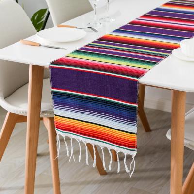 China Fancy Mexican Custom Stripe Simple Hot Selling Table Home Runner With Macrame for sale