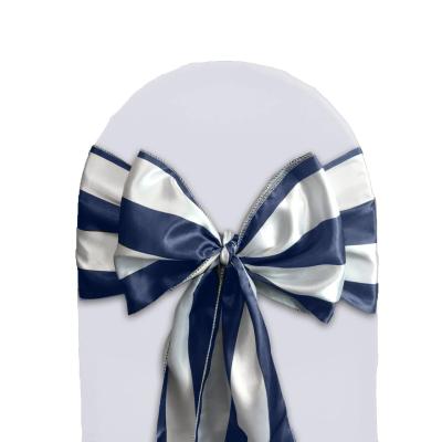 China New Simple Fancy Satin Stripe Navy Chair Sashes Elegant Wedding Decorative for sale