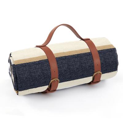 China High Quality Acrylic Outdoor Recycled Acrylic Roll Picnic Blankets With Leather Rope for sale