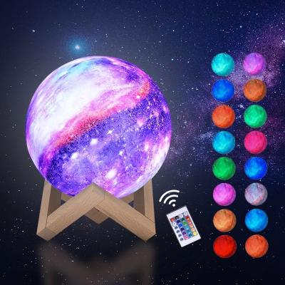 China Modern LED Night Lights 3D Printing Remote Control Rechargeable 16 Colors Dimmable Moon Light Lamp Touch Control Lunar Lamp for sale