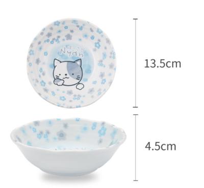 China Viable Children's Bowl Ceramic Tableware Dish Bowl Household Luster Color Cartoon Lovely Bomb Cute Cat Design Ceramic Bowl for sale