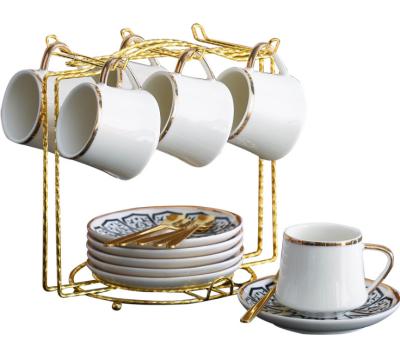 China Viable Classic European Style Coffee Cup Saucer Tea Sets With Gold Wire for sale