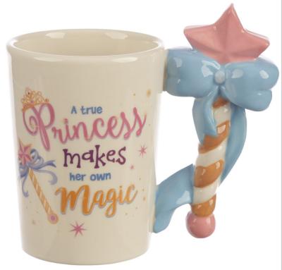 China MU Viable Creative Gift With 3D Handle Painted Lovely Ceramic Girl Heart Mug Handle Scepter Water Cup Ceramic Coffee Mug for sale