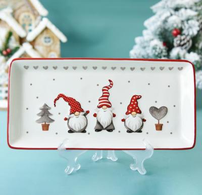 China Household Creative Rectangular Nordic Ceramic Tableware Kitchen Dish Creative Western Dish Christmas Food Steak Dish for sale