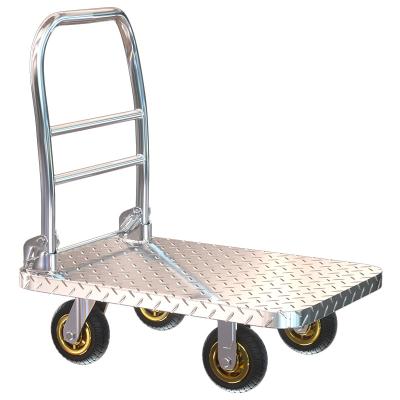 China Industrial Stainless Steel Platform Hand Push Truck Trolley Carts With 4 Wheels High Quality Heavy Duty Stainless Steel Hand Trolley Truck for sale