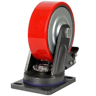 China Other 4inch 5inch 6inch 8inchHeavy Duty Cast Core PU Polyurethane Industrial Caster Wheel With Brake for sale