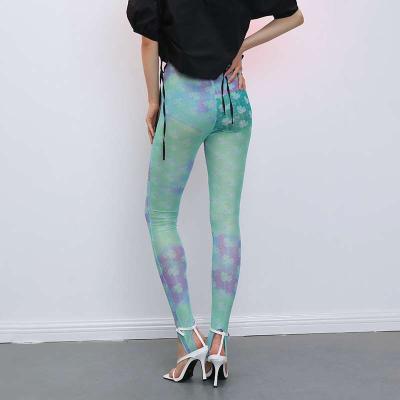 China JNYLON Anti-Wrinkle Designer Independent Brand Psychedelic Abstract Pattern Stretch Mesh Leggings for sale