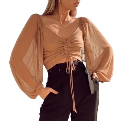 China New Ins Women's Breathable Hot-VWomen's Slim Fit Navel-Exposed Long Sleeve Collar Blouse for sale