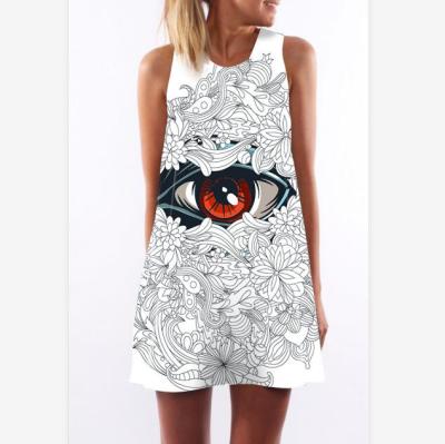 China Girl Fashion Print Evil Eye Sleeveless Loose Dress For Women for sale