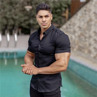 China Anti-wrinkle 2022 Summer Men's Slim Fit Pure Color Shirt Casual Short Sleeve Shirts for sale