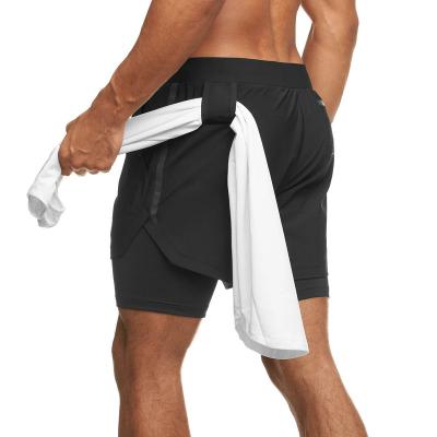 China Double Layers Breathable High Quality QUICK DRY Mesh Shorts with Compression Custom Made 2 in 1 Shorts Gym Towel Bag for sale