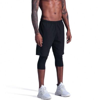 China New QUICK-DRY Men's Double Layer Sports Shorts Men Stretch Outdoor Pants Shaping Quick-drying Gym Running Pants for sale