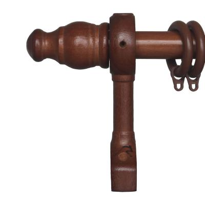 China Factory Sale 28MM Malaysia Long Brackets Set Malaysia Brown Curtain Rod Set In Traditional Wooden Pole Finials Curtain Style for sale