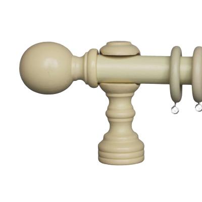 China Easy to Install Decorative Curtain Rod Ball Finials Brackets Pole Set Wooden Curtain Rod Rings Set in 28MM Light Color for sale