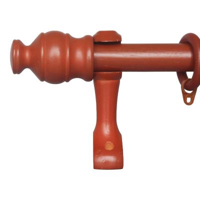 China Traditional Wood Curtain Rod Set Curtain Rod Rings Plastic Wooden Hook Curtain Pole Finial Bracket 28MM Brown for sale