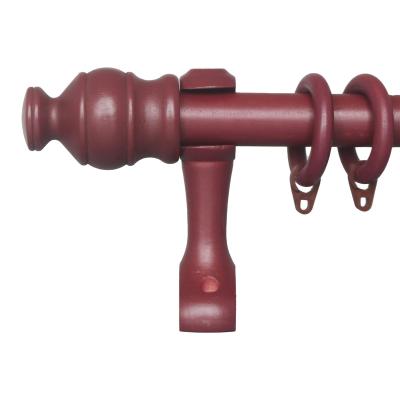 China Traditional Wood Curtain Rod Set Curtain Rod Rings Plastic Red Brown Wooden Hook Curtain Pole Finial Bracket 28MM for sale