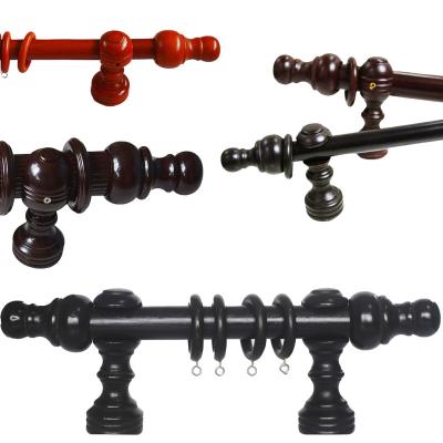 China Traditional hot sale wooden curtain rod finials brackets rings 28MM wooden accessories curtain pole set for sale