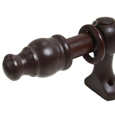 China Decorative Transitional Window Rings Finials Frames Wooden Curtain Pole 28MM Brown Curtain Rod for sale