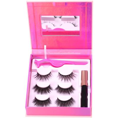 China Wholesale Natural Long 3/5/10 Pair Packs 25mm 3d Real Mink Magnetic Eyelashes Set With Magnetic Eyeliner And Eyelash Tweezers for sale