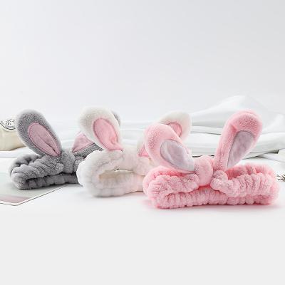 China Lady Wholesales Factory Sales Fashional Bunny Ear Plush Hairband Cute Face Wash Headband For Young Girl for sale