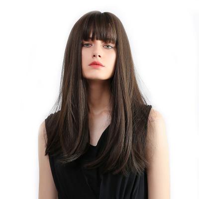 China Factory Directly Wholesale Price Dark Brown Straight Long Synthetic Wigs for sale