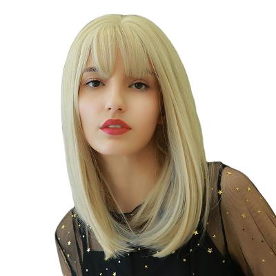 China Bob Straight Gold and Blue Color Bob Wigs With Air Bangs For Women's Shoulder Length Wigs Curly Wavy Synthetic Cosplay Wigs for sale