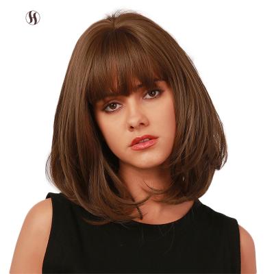 China Wholesale High Quality Straight Bob Wigs Heat Resistant Synthetic Fiber Brown Bob Wigs for sale