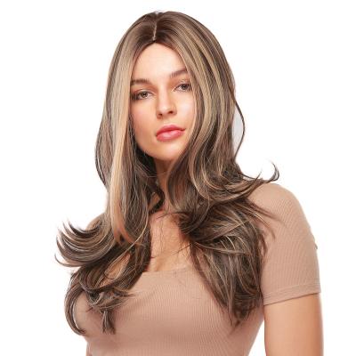 China Body Wave Ombre Brown Synthetic Curly Wigs High Density Heat Resistant Synthetic Hair Weave Full Wigs For Women for sale