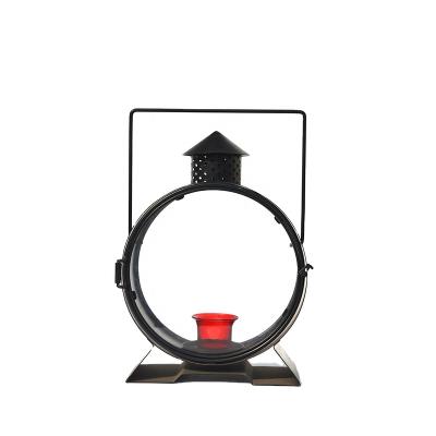 China Modern home decoration party home decoration iron living room black round perforation home decoration candle holder for sale