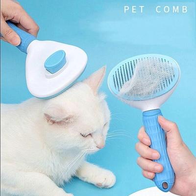 China Viable Dog Hair Removal Comb Cat Fur Grooming Shedding Tools Pet Knot Cutter Sweep Double Sided Automatic Puppy Hair Brush Trimmer for sale