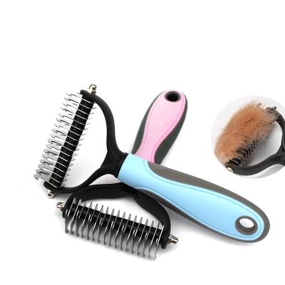 China Viable Dog Hair Removal Comb Cat Fur Grooming Shedding Tools Pet Knot Cutter Sweep Double Sided Puppy Curly Hair Remover Long Comb for sale