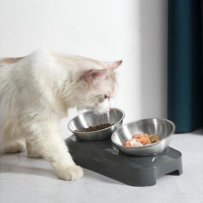 China Durable Durable Pet Food Container Stainless Steel Dogs Single and Adjustable Double Bowls Cat Puppy Tilting Neck Water Feeder Supplies for sale