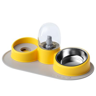 China New Pet Double Bowl Cartoon Cat Food Storage Dog Automatic Three-Dimensional Drinking Water Container Tilt Neck Brace Supplies for sale