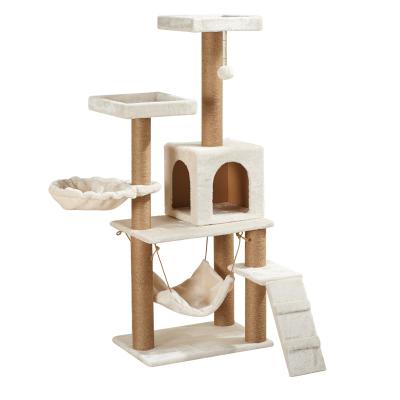 China Viable Four-Layer Cat Tree Scratcher Wooden Platform Cat Climbing Frame Kitten Jumping Dog Scratching Board Sisal Claw Grinding Villa for sale