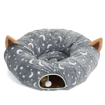 China Cat Tunnel Bed Viable Tube with Cushion and Plush Ball Toy Playground Crinkle Collapsible for Kittens Puppies Little Bunny for sale