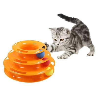 China Cat Toy Training Viable Three Tier Ball Turntable Interactive Fun Space Tower Game Educational Board for sale