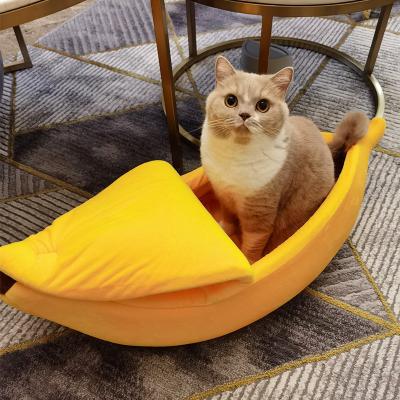 China Cute Comfortable Pet Cushion Supplies Kitten Kennel Mat Portable Doggy Banana Cat Bed House Warm Durable Breathable Funny Puppy Basket for sale