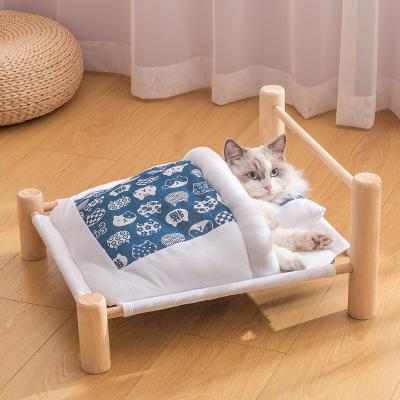 China Cat Bed Elevated Bed Breathable For Small Dogs Cats Pet Sofa Wooden Bedroom Winter Warm Kitten Nest Removable Sleeping Bag Kennel for sale