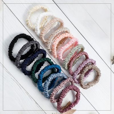 China Fashion 19mm 1cm 100% silk skinny scrunchies mulberry silk scrunchies for sale