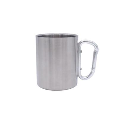 China Portable Travel 330ml Stainless Steel Mug Enhancing Camping Double Wall Buckle Mug With Handle To Support Customization for sale