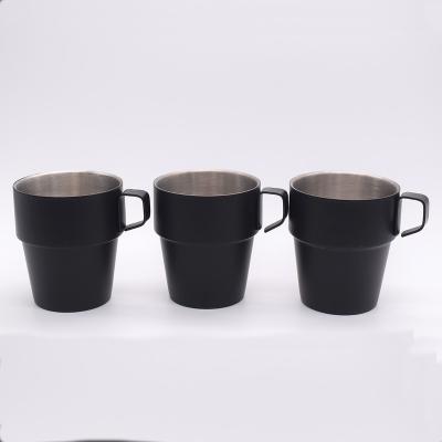 China 304 Stainless Steel Disposable Double Cups 3 Sets 320ml Black Square Outdoor Handle Cups Makers Head Creative Gifts for sale