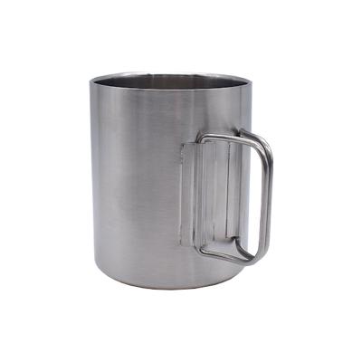 China Disposable Custom Folding Cup 14oz400ml Stainless Steel Handle Double Sided 304 Camping Coffee Mug Travel Mug for sale