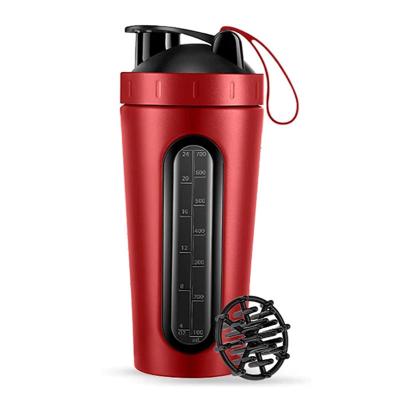 China 700ml/24oz Viable Protein Shaker With Visible Window Single Wall Sports Running Increasing Water Bottle With Mixing Ball for sale