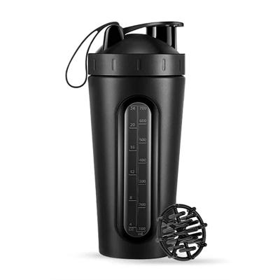 China Amazon Running Hot Sale 700ml/24oz Single Wall Viable Protein Shaker With Visible Window Sports Boosting Water Bottle With Mixing Ball for sale