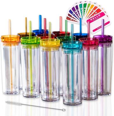 China Wholesale Sustainable Cups Lean Tumbler 16oz Plastic Tumbler With Straw Mug Reusable Water Bottle Double Wall for sale