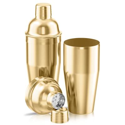 China Hot Selling Stainless Cocktail Shaker Mixer 25oz Amazon Shaker Bar Tool Steel Martini Built In Sieve Drink Shaker Gold 750ml Cocktail for sale