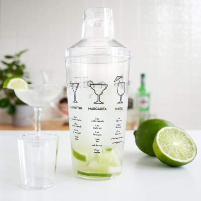 China Amazon Hot Selling 500ml/16oz Cocktail Shaker Machines Martini BPA Free Plastic Mixer Built In Strainer Cocktail Drink Shaker With Measure Line for sale