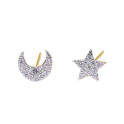 China 2022 Fashion Delicacy 925 Jewelry Custom Gold Plated Zircon Moon Star Stud Earring Silvery For Women for sale