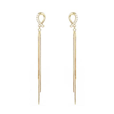 China Dangle 2022 Fashion Trendy 925 Silver Jewelry Custom Gold Plated Zircon Dangle Drop Tassel Earring For Women for sale