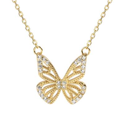 China 2022 Trendy Animal Fashion Jewelry 925 Silver Custom Gold Plated Zircon Butterfly Necklace For Women for sale